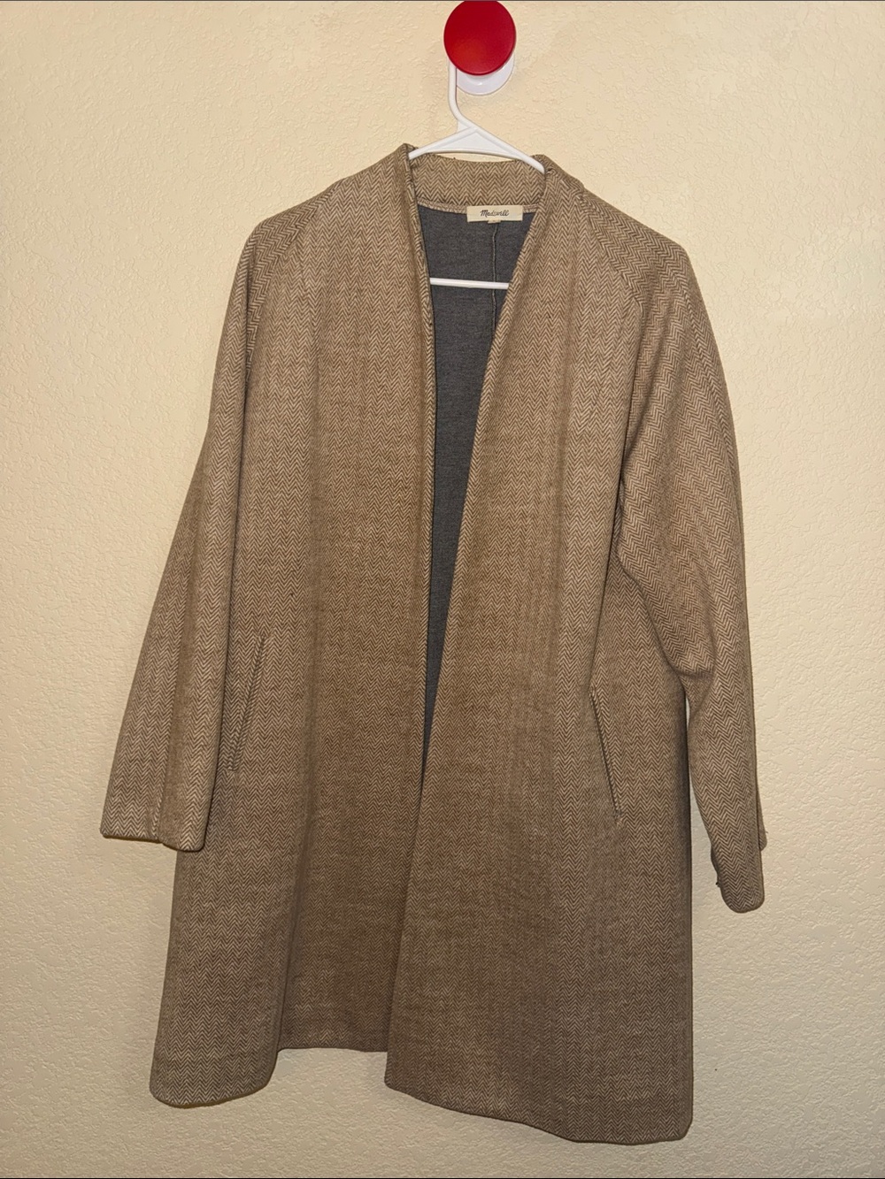 Madewell Herringbone Open Front Coatigan Sweater Jacket Wool Blend Medium